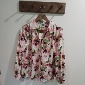 Anne Klein Pink Floral Long Sleeve Button Down